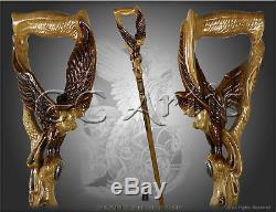 Winged Girl Walking stick Boobs Woman Bird Wooden Hand carved Crafted Staff L