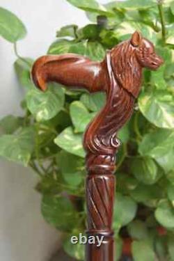Wolf Carved Cane Wooden Walking Stick Cane handmade wood crafted comfortable han