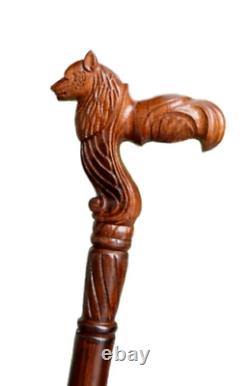 Wolf Carved Cane Wooden Walking Stick Cane handmade wood crafted comfortable han