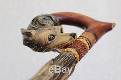 Wolf Grape Bunch of Vine Hand Carved Walking Stick Cane Wooden Handmade
