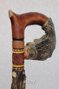Wolf Grape Bunch of Vine Hand Carved Walking Stick Cane Wooden Handmade