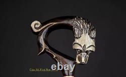 Wolf Handle Walking Stick Wooden Hand Carved Walking Cane Animal For Man Gift