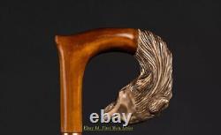 Wolf Head Handle Walking Stick Wooden Hand Carved Walking Cane For Man Best