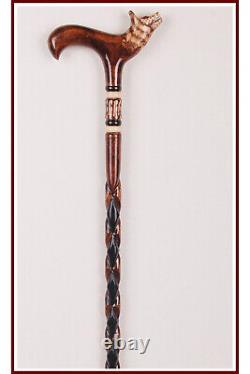 Wolf Head Handmade Vintage Wooden Walking Stick Carved Cane Gift Special Unique