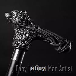 Wolf Head Wooden Hand Carved Walking Stick For Men And Women Design Cane Gift M
