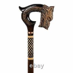 Wolf Walking Stick Handcrafted Carved Wooden Cane Handmade Hiking Baston