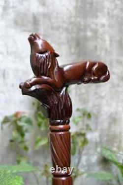 Wolf Wooden hand Carved Cane Unique Handcrafted Walking Stick with Natural Wood