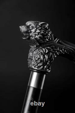 Wolfman Black Luxury Waking Cane Wolf for Him Gift Walking Stick for Men Exclu