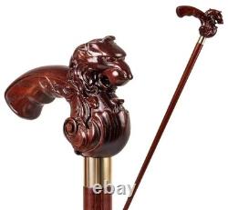 Women walking cane lion Handmade Wooden walking stick carved lion handle for men