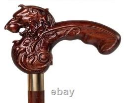 Women walking cane lion Handmade Wooden walking stick carved lion handle for men
