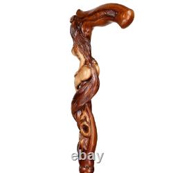 Wood carved Walking Stick Cane Foxy Naked Girl Wooden hand crafted gift for men