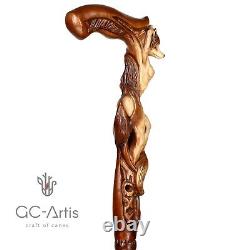 Wood carved Walking Stick Cane Foxy Naked Girl Wooden hand crafted gift for men