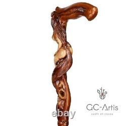 Wood carved Walking Stick Cane Foxy Naked Girl Wooden hand crafted gift for men
