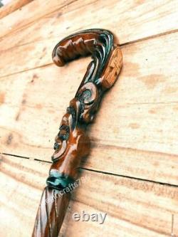 Wood carved crafted crook handle Pi Christian Cross Wooden Walking Stick Cane