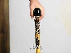 Wood carving walkig stick 37 inches, ball walking stick, shaman walking stick, c