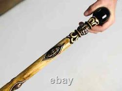 Wood carving walkig stick 37 inches, ball walking stick, shaman walking stick, c