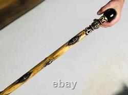 Wood carving walkig stick 37 inches, ball walking stick, shaman walking stick, c