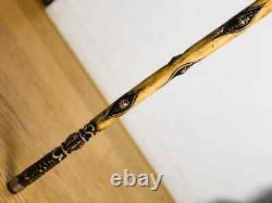 Wood carving walkig stick 37 inches, ball walking stick, shaman walking stick, c