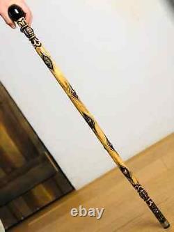 Wood carving walkig stick 37 inches, ball walking stick, shaman walking stick, c