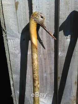 Woodcock carved by hand on Hazel shank, walking beating stick
