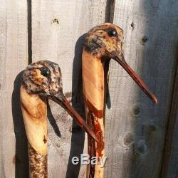 Woodcock carved by hand on Hazel shank, walking beating stick