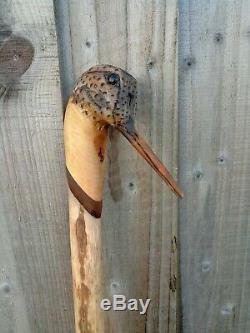 Woodcock carved by hand on a holly shank, walking hunting or hiking stick