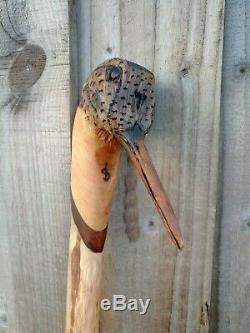 Woodcock carved by hand on a holly shank, walking hunting or hiking stick