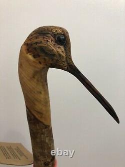 Woodcock head carved by hand on spectacular hazel twister walking beating stick