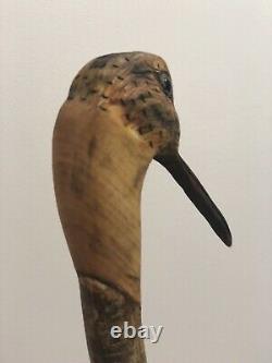 Woodcock head carved by hand on spectacular hazel twister walking beating stick