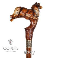 Wooden Cane Walking Stick Collie Dog wood carved Scotland shepherd cane Gifts