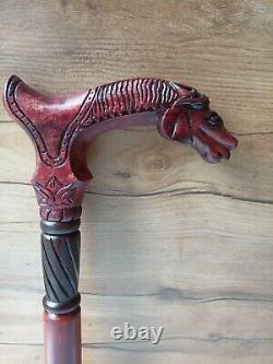 Wooden Carved Walking/Hiking Stick Horse Head Handle Wooden Cane Folding Cane 36