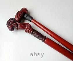 Wooden Carved Walking/Hiking Stick Lion Head Handle Wooden Cane Folding Cane 36