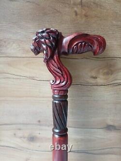 Wooden Carved Walking/Hiking Stick Lion Head Handle Wooden Cane Folding Cane 36