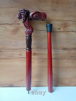 Wooden Carved Walking/Hiking Stick Lion Head Handle Wooden Cane Folding Cane 36