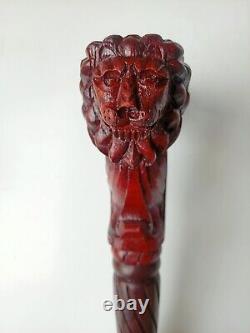 Wooden Carved Walking/Hiking Stick Lion Head Handle Wooden Cane Folding Cane 36