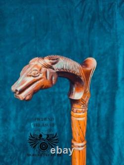 Wooden Carved Walking Stick Horse with Saddle Cane handmade wood crafted Wooden Carved Walking Stick Horse with Saddle Cane handmade wood crafted