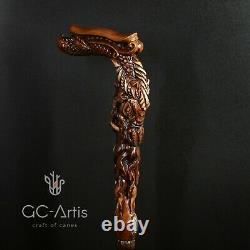 Wooden Dragon Walking cane stick Hand Carved Crafted Mystic Fantasy men women