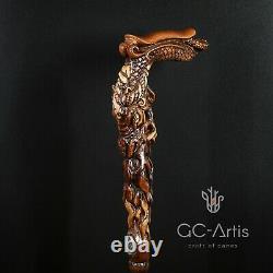 Wooden Dragon Walking cane stick Hand Carved Crafted Mystic Fantasy men women