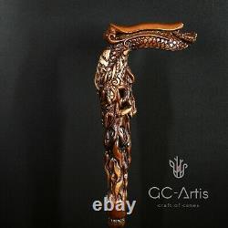 Wooden Dragon Walking cane stick Hand Carved Crafted Mystic Fantasy men women