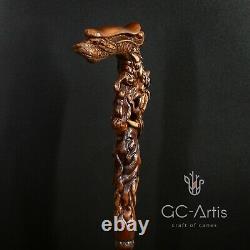 Wooden Dragon Walking cane stick Hand Carved Crafted Mystic Fantasy men women