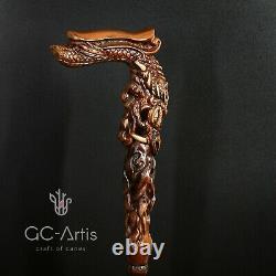 Wooden Dragon Walking cane stick Hand Carved Crafted Mystic Fantasy men women