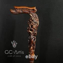 Wooden Dragon Walking cane stick Hand Carved Crafted Mystic Fantasy men women