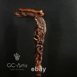 Wooden Dragon Walking cane stick Hand Carved Crafted Mystic Fantasy men women