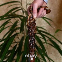 Wooden Dragon Walking cane stick Hand Carved Crafted Mystic Fantasy men women