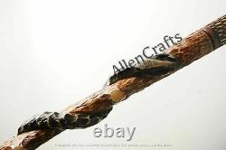 Wooden Eagle and Snake Handmade Work Carved Walking Stick Cane