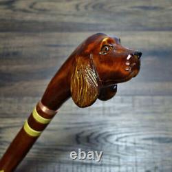 Wooden Hand-Carved Carving Handmade Cane Stick Dog Face
