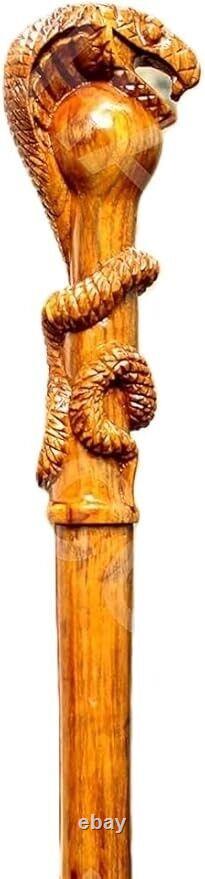 Wooden Hand Carved Snake Head Walking Stick 36 Handmade Wooden Carved Walking