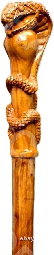 Wooden Hand Carved Snake Head Walking Stick 36 Handmade Wooden Carved Walking