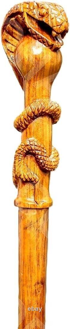 Wooden Hand Carved Snake Head Walking Stick 36 Handmade Wooden Carved Walking