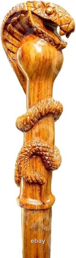 Wooden Hand Carved Snake Head Walking Stick 36 Handmade Wooden Carved Walking